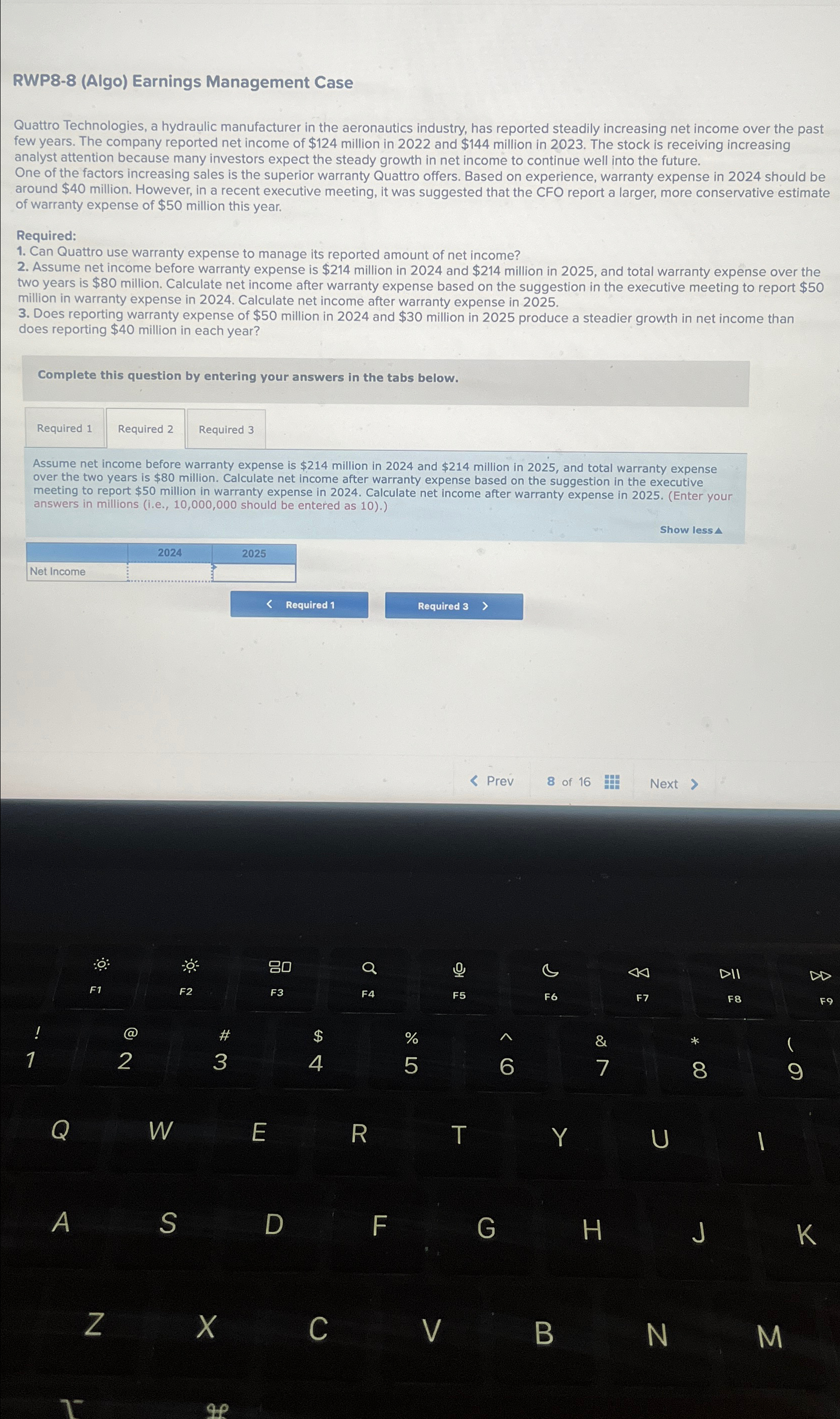  RWP8-8(Algo) Earnings Management Case Quattro Technologies, a hydraulic manufacturer in the