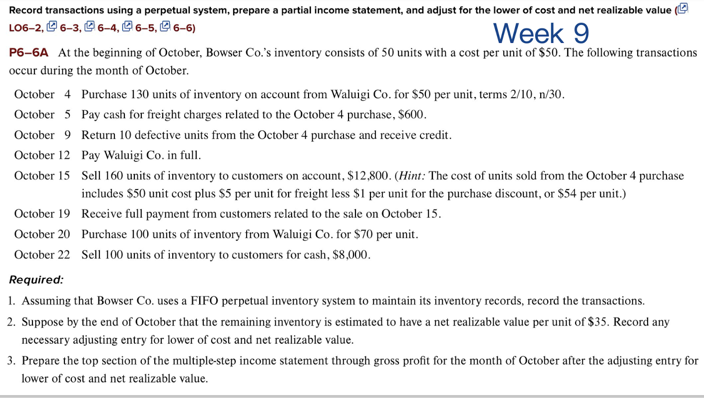  Record transactions using a perpetual system, prepare a partial income statement,