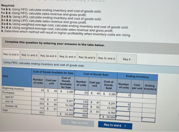  help me Acct pls! Required: 1-a \& b. Using FIFO, colculate