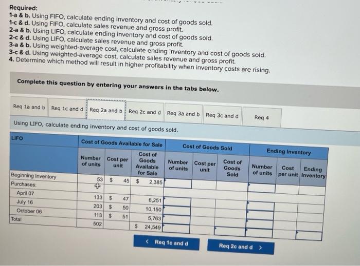 revenue and gross profit. 2-a & b. Using LFO, calculate ending inventory