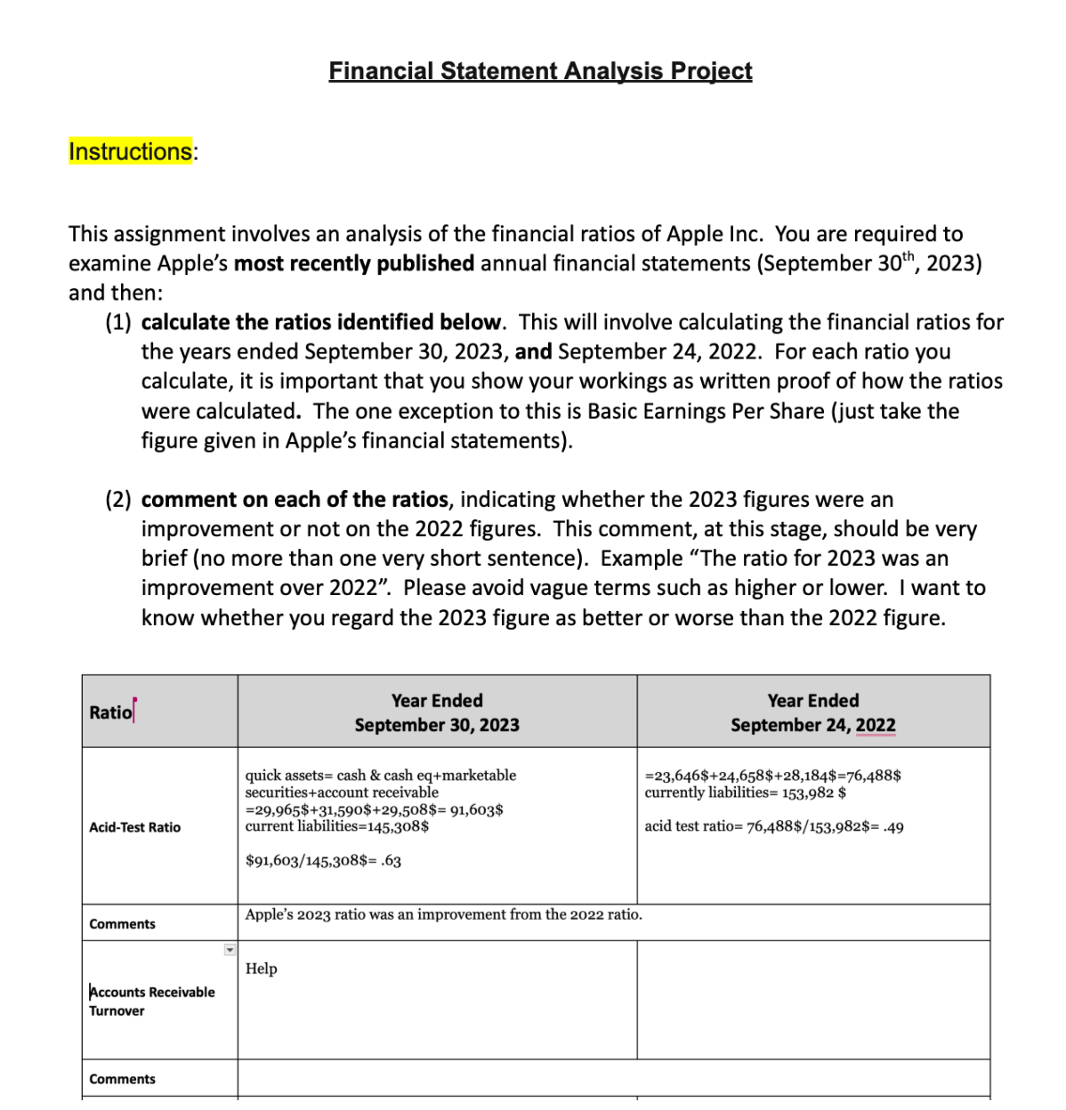  Financial Statement Analysis Project Instructions: This assignment involves an analysis of
