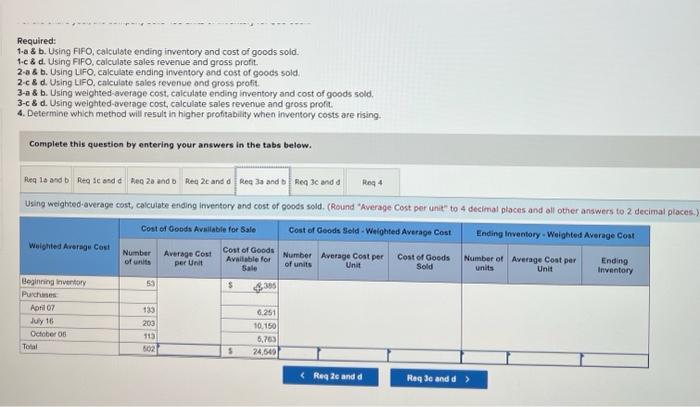 ond gross profit. 3-i \& b. Using weighted-average cost, calculate ending inventory