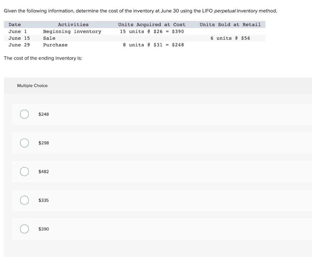 please answer clearly! thank you Given the following information, determine the cost