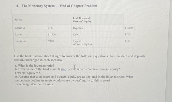  4- The Monetary System - End of Chapter Problem Use the