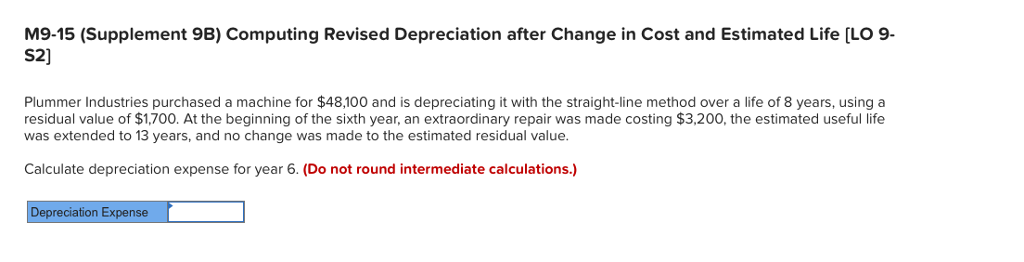  M9-15 (Supplement 9B) Computing Revised Depreciation after Change in Cost and