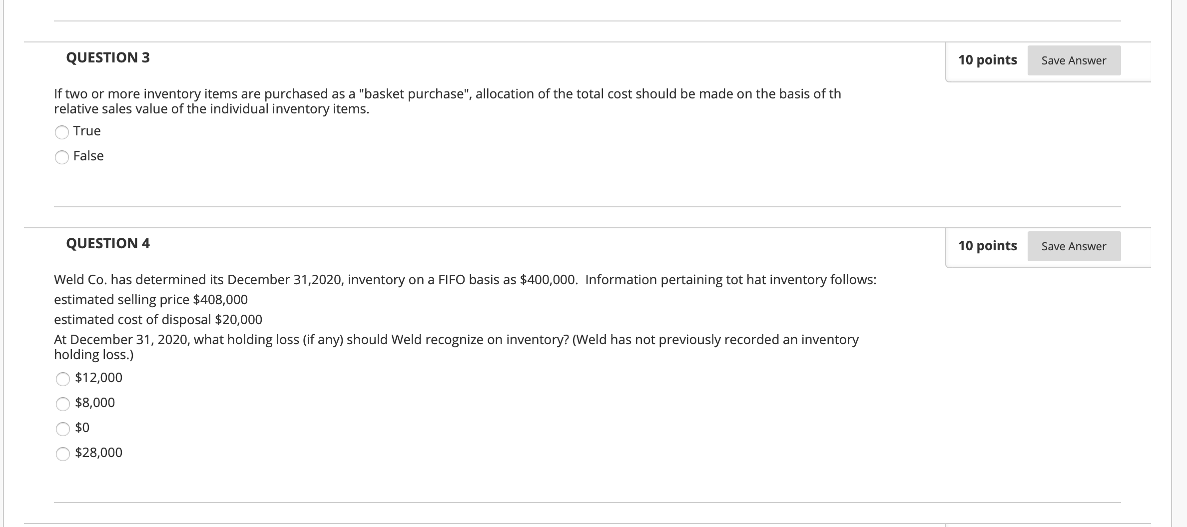  QUESTION 3 10 points Save Answer If two or more inventory