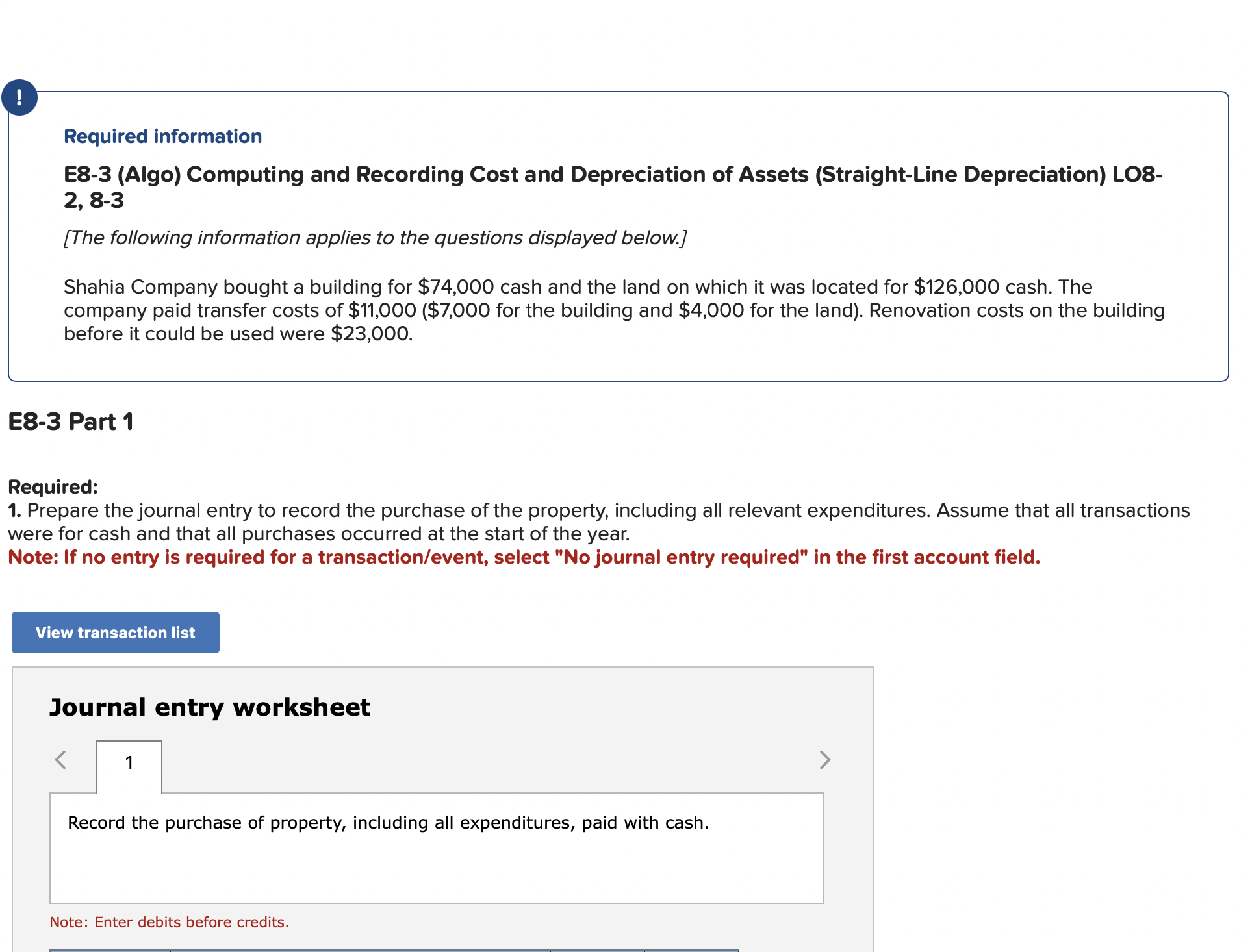  Required information E8-3 (Algo) Computing and Recording Cost and Depreciation of