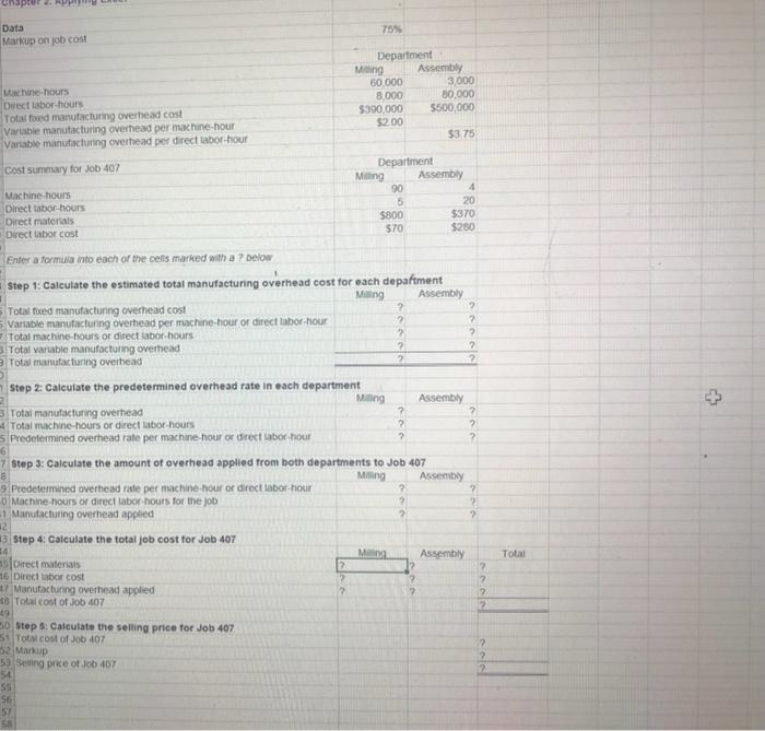 please answer 2,3, 4. Chapter 75% Data Markup on job cost Machine