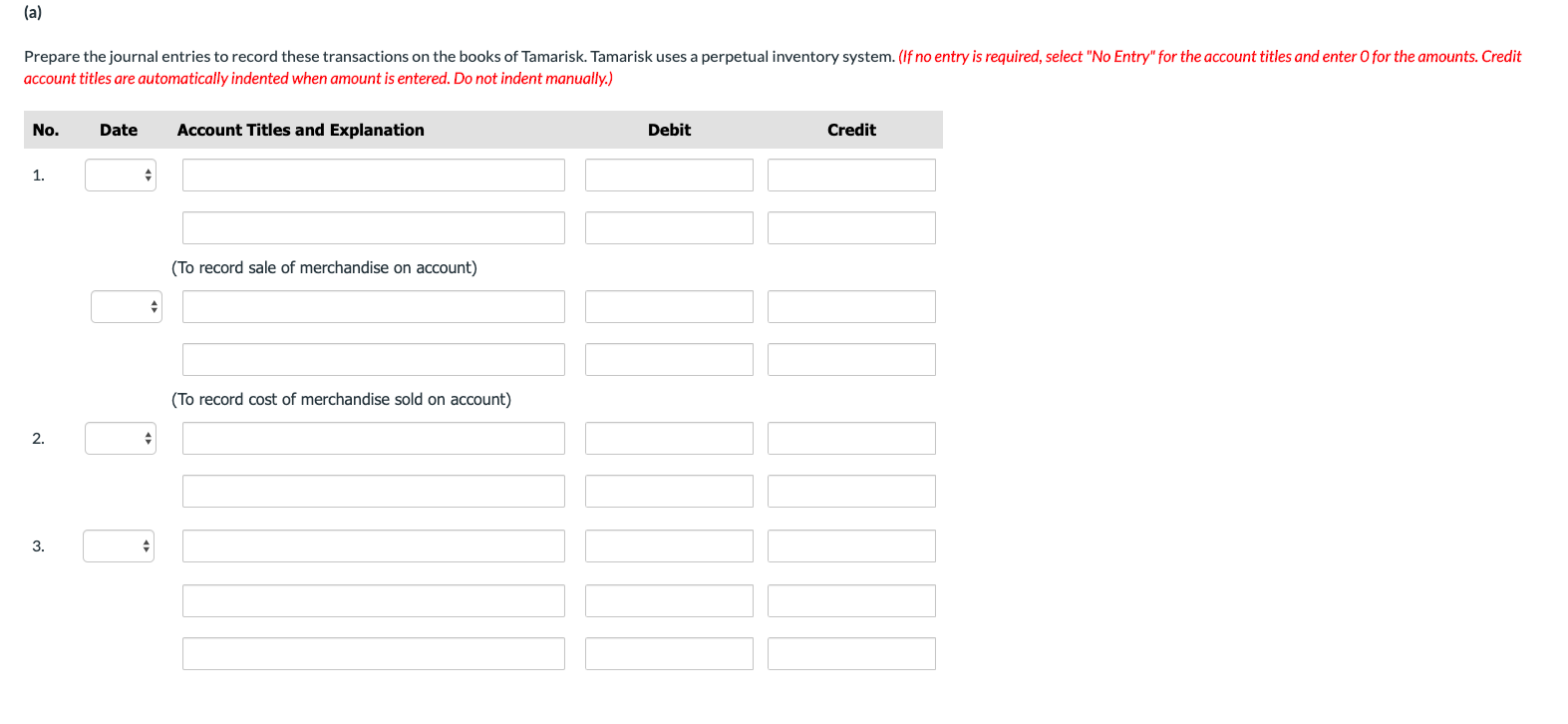 are for Tamarisk Company. 1. On December 3, Tamarisk Company sold $545,300