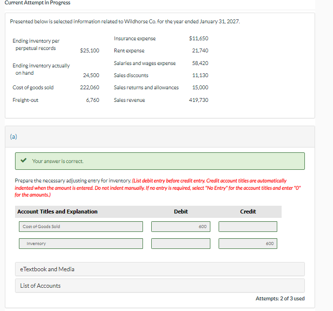  Current Attempt in Progress Presented below is selected information related to