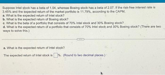 there are 4 additional parts to this question Suppose Intel stock has