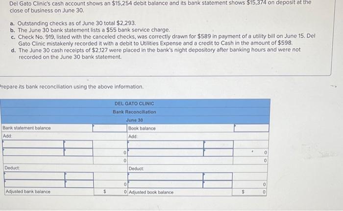 30 bank statement lists a $55 bank service charge. c. Check No.