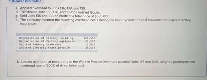 the following materials for the month. es Job 136 Job 137 Job