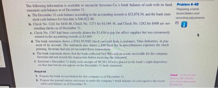  !! ekk i need help !! Problem 6-48 Preparing a bank