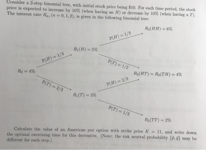  Consider a 2-step binomial tree, with initial stock price being $10.