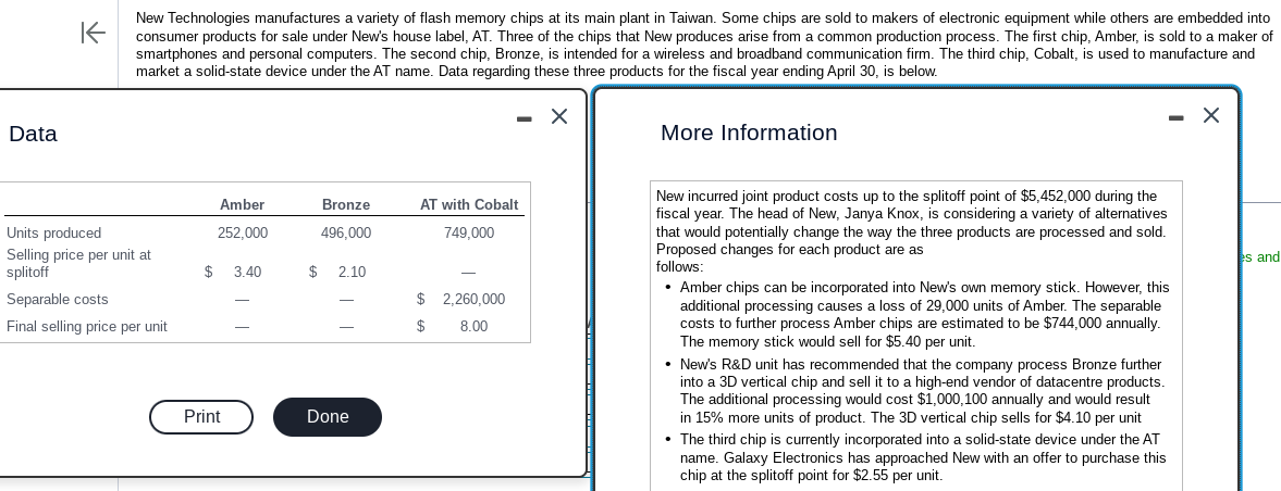  Requirement 1. Allocate the $5,452,000 joint production cost to Amber, Bronze,