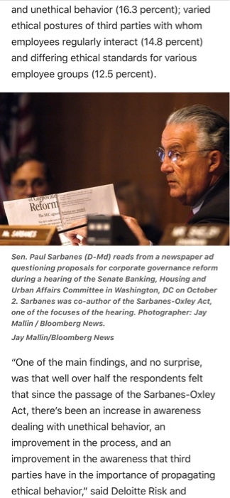 SOX Hits 15, Ethics Fall Short, which discusses the perceptions and the