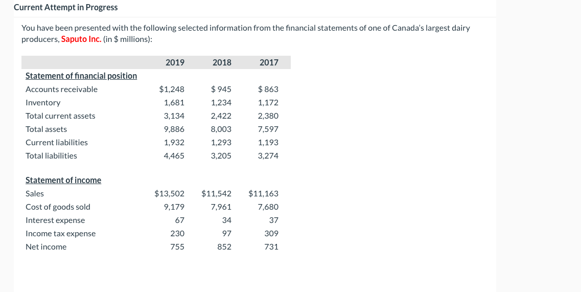  Current Attempt in Progress You have been presented with the following