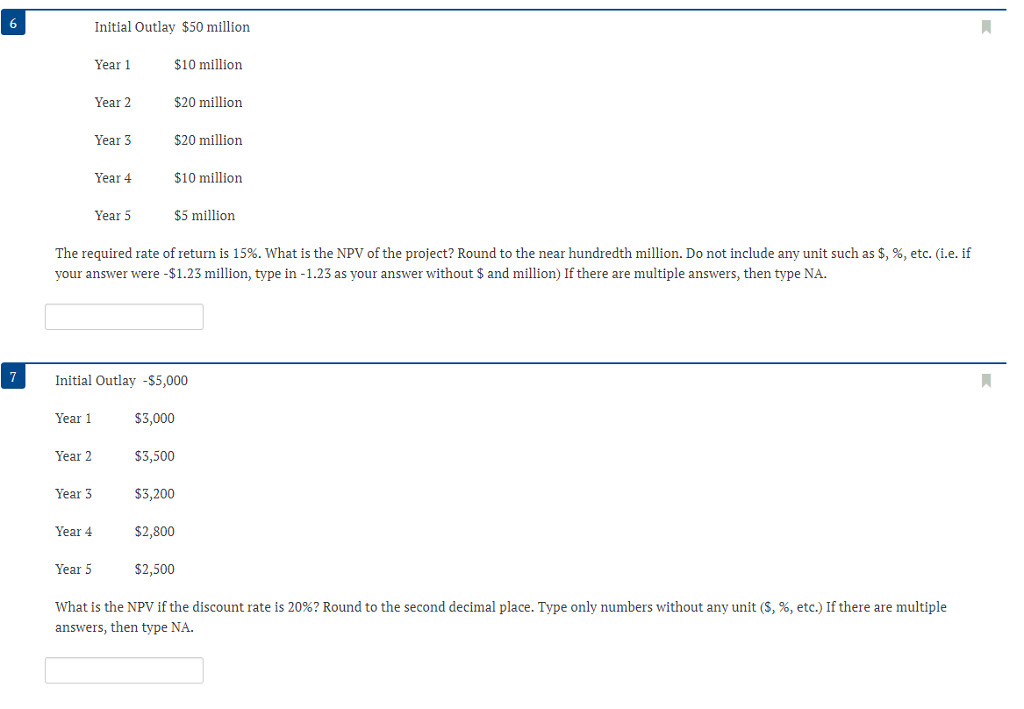 Please explain 6 Initial Outlay $50 million $10 million $20 million
