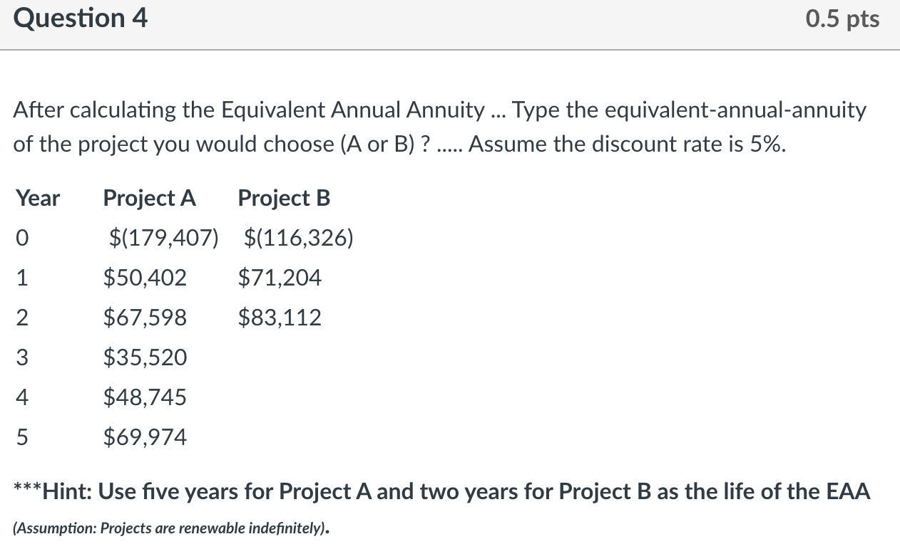 PLEASE HELP SOLVE WITH EXCEL, THANK YOU! After calculating the Equivalent Annual
