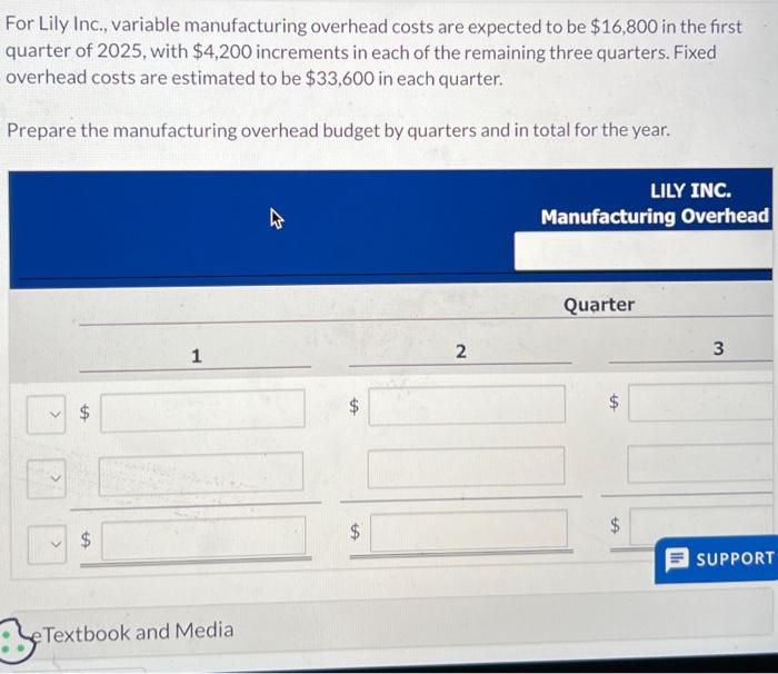  For Lily Inc., variable manufacturing overhead costs are expected to be