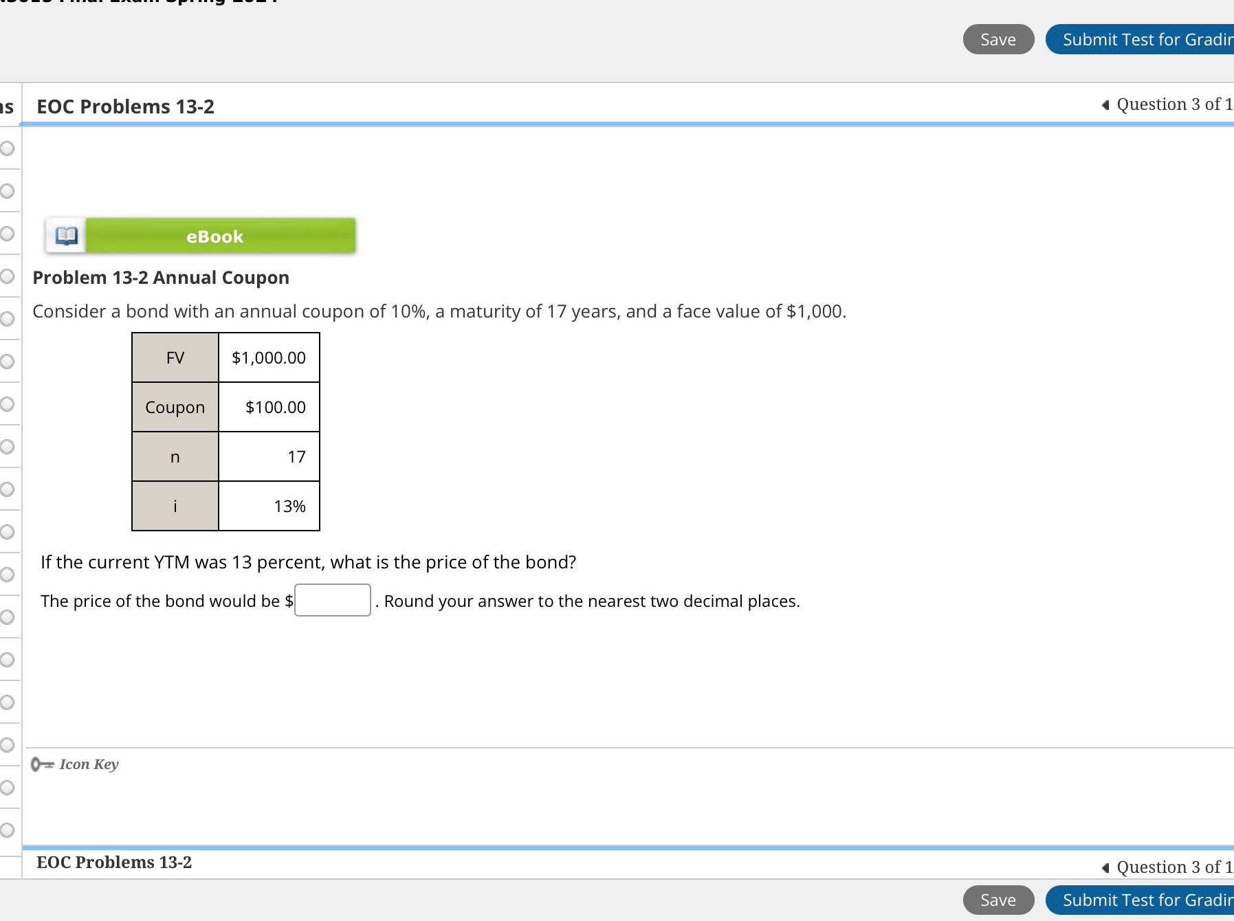  Q3 Submit Test for Gradir EOC Problems 13-2 Question 3 of