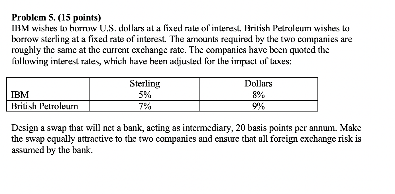  Problem 5. (15 points) IBM wishes to borrow U.S. dollars at