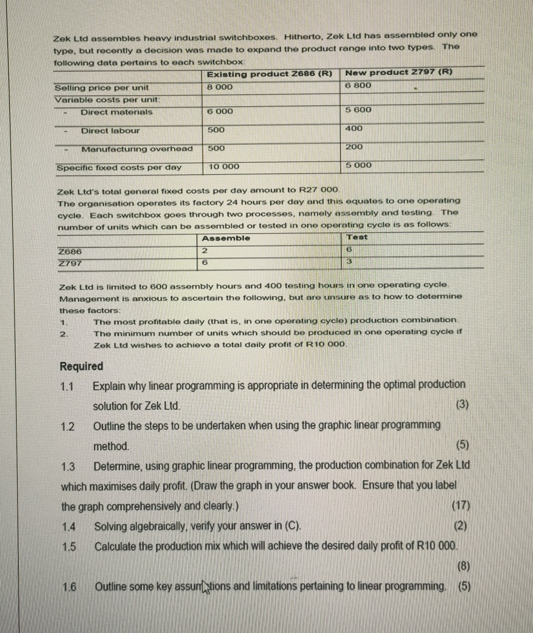  Zek Ltd assembles heavy industrial switchboxes. Hitherto, Zek Ltd has assembled