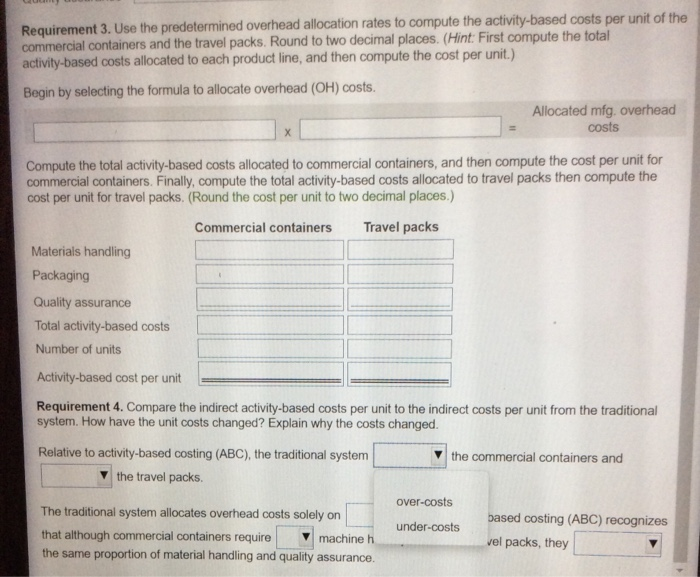 Compute the total indirect costs allocated to the commercial containers and to