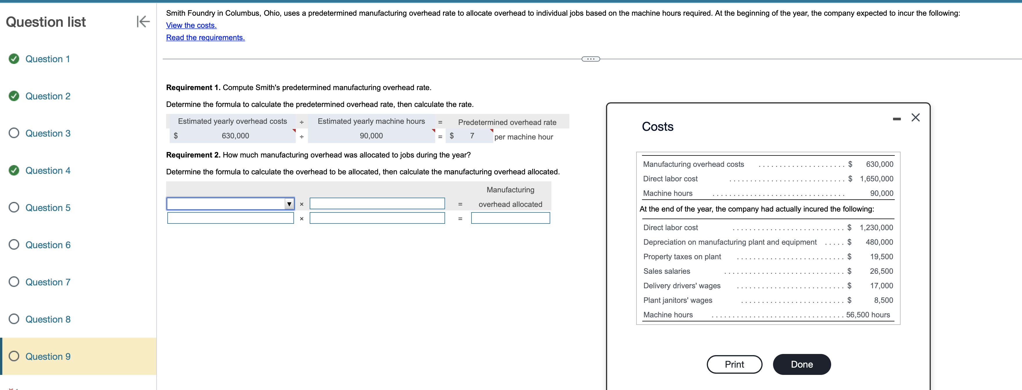  Question list Question 5 Question 6 Question 7 Question 8 View