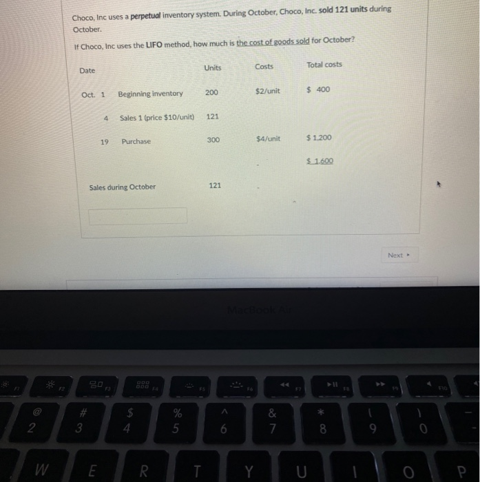  Choco, Inc uses a perpetual inventory system. During October, Choco, Inc.