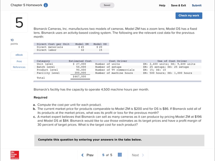  Chapter 5 Homework 6 Saved Help Save & Exit Submit Check