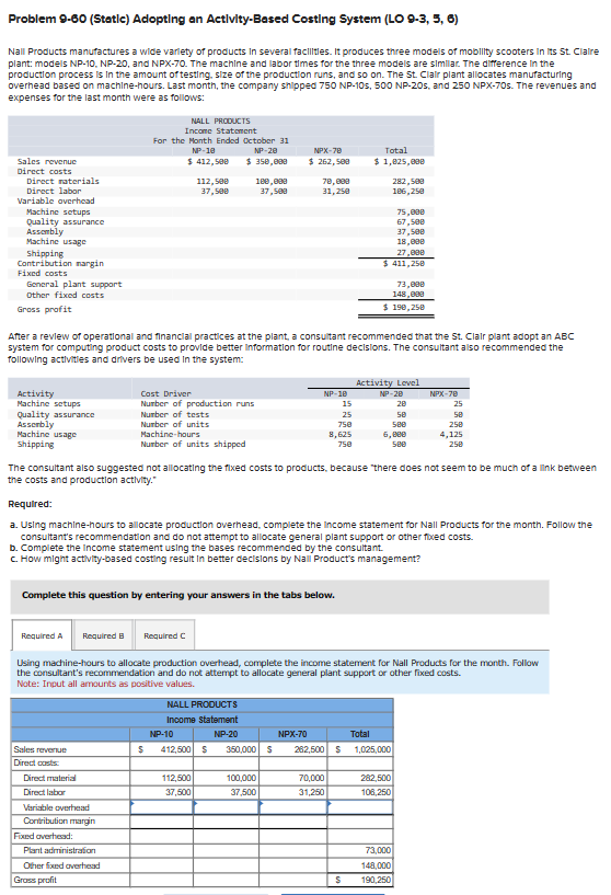  Problem 9-60(Stetic) AcloptIng an Actlvity-Based Costing System (LO 9-3,5,6) Nall Products