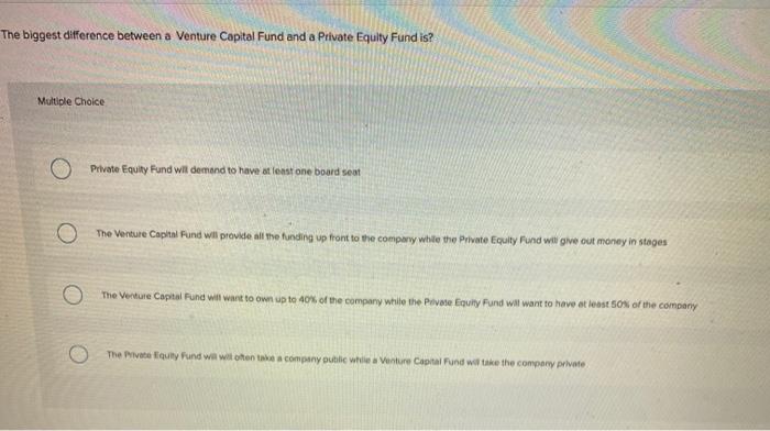  The biggest difference between a Venture Capital Fund and a Private