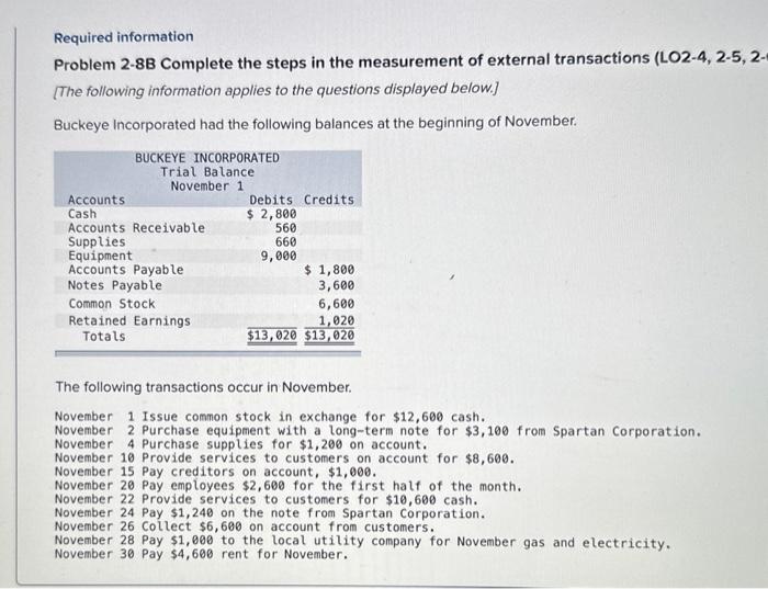  Required information Problem 2-8B Complete the steps in the measurement of