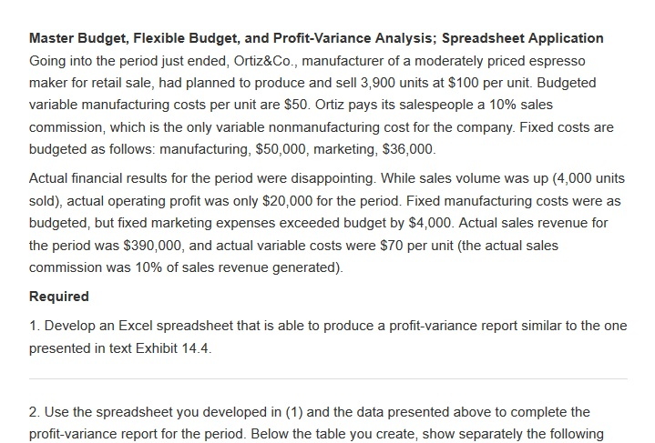 Master Budget, Flexible Budget, and Profit-Variance Analysis; Spreadsheet Application Going into