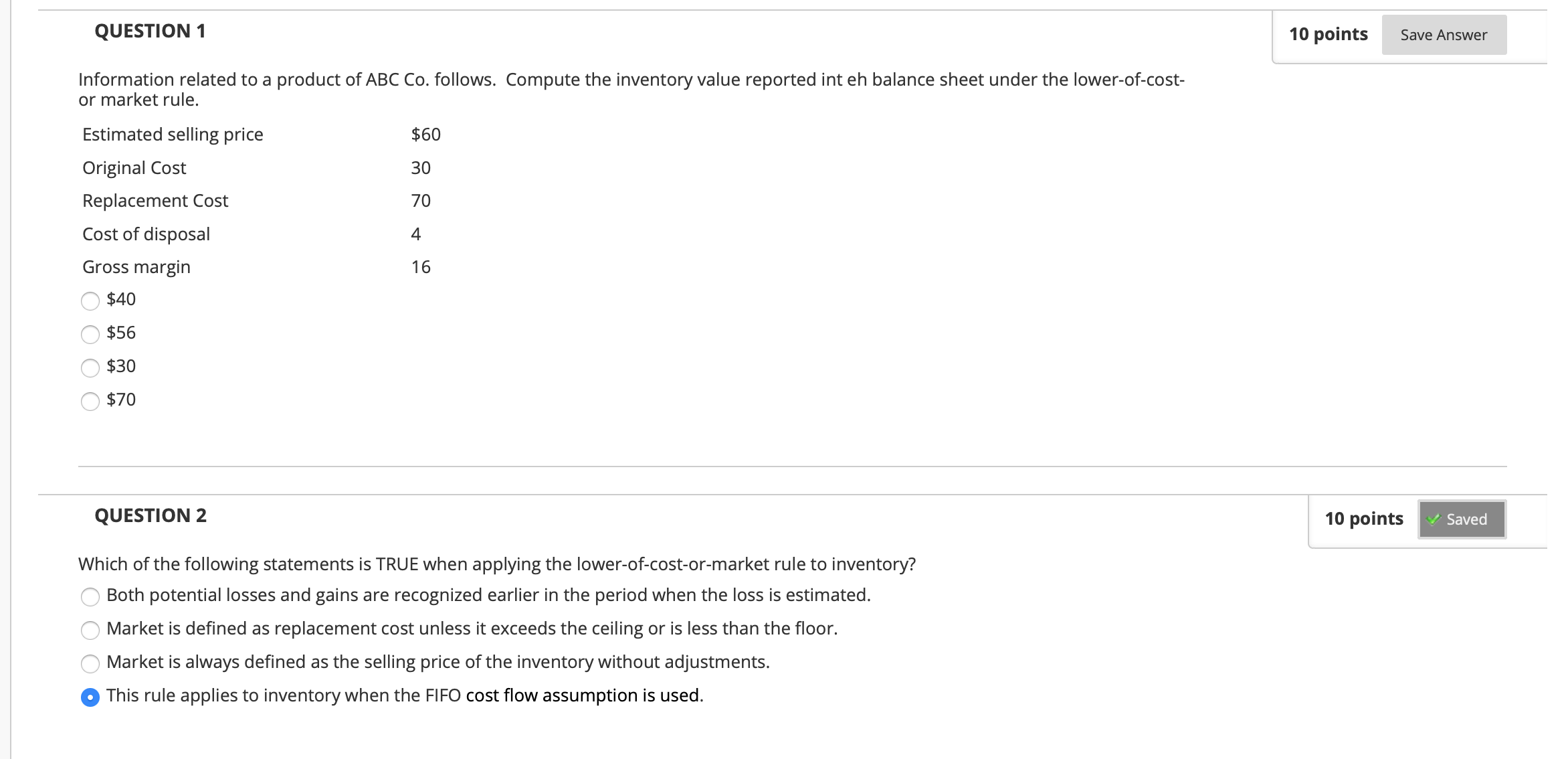  QUESTION 1 10 points Save Answer Information related to a product