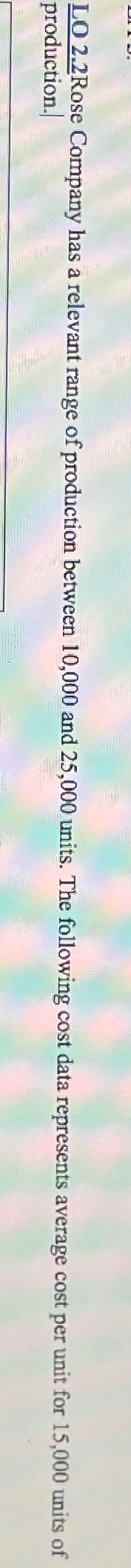  LO 2.2Rose Company has a relevant range of production between 10,000