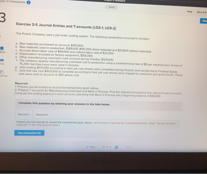  pter 3: Homework Saved Help Save & E Che Exercise 3-5