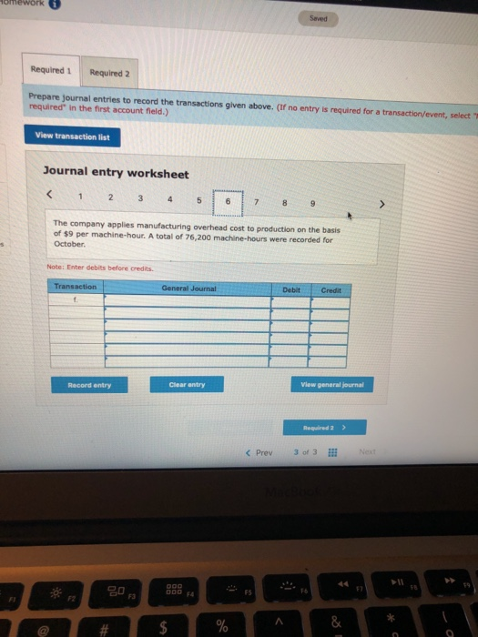 $105,000. e. Other manufacturing overhead costs accrued during October, $129,000 t The