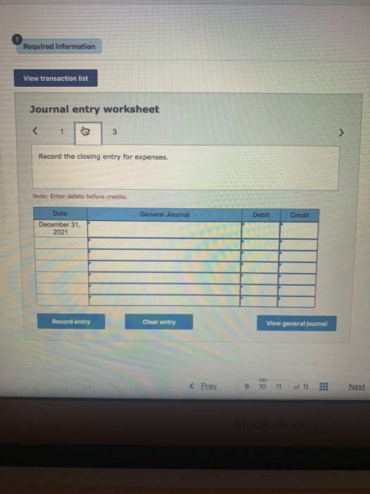 The following is a summary of the transactions for the year. 1.