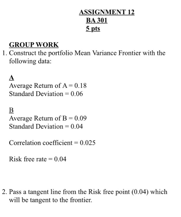  ASSIGNMENT 12 BA 301 5 pts GROUP WORK 1. Construct the
