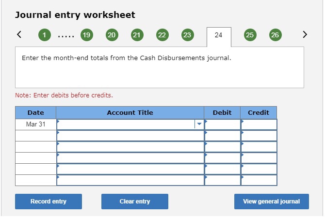 Enter the month-end totals from the cash disbursements journal Enter the month-end