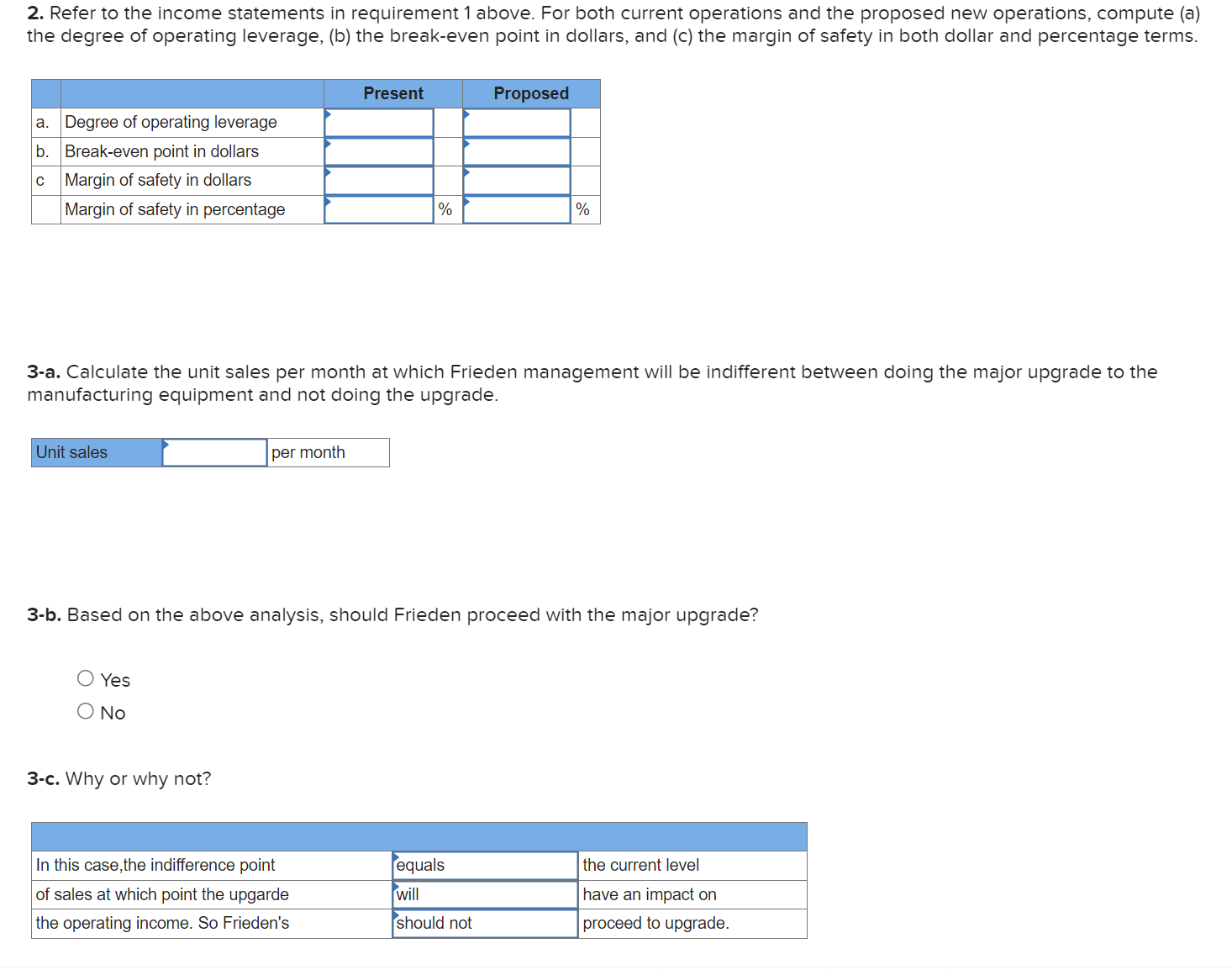 for last month is shown below: Competition is intense, and Frieden Company's
