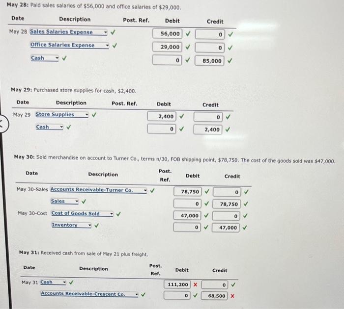 was $41,000. May 3: Purchased merchandise on account from Martin Co, terms