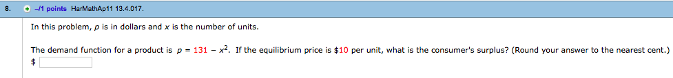 8. -1 points HarMathAp11 13.4.017 In this problem, p is in