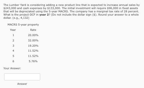  The Lumber Yard is considering adding a new product line that