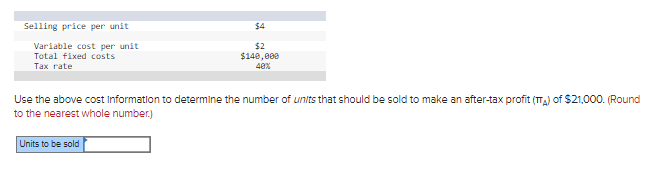 Selling price per unit $4 4 Variable cost per unit Total