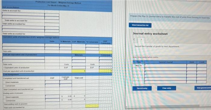 product in two departments: Forming and Assembly. Information for the Forming process