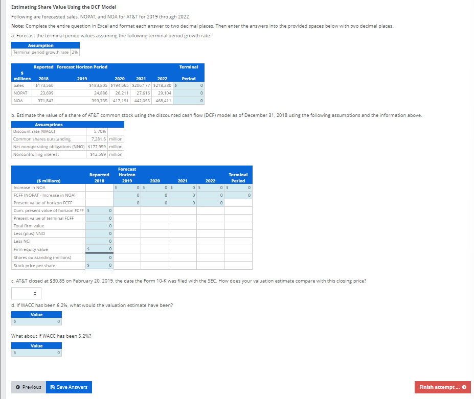  Estimating Share Value Using the DCF Model Following are forecasted sales,